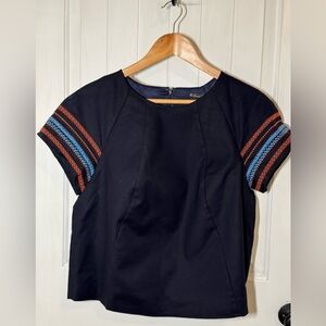 Brooks Brothers Navy Top with Embroidered Sleeves